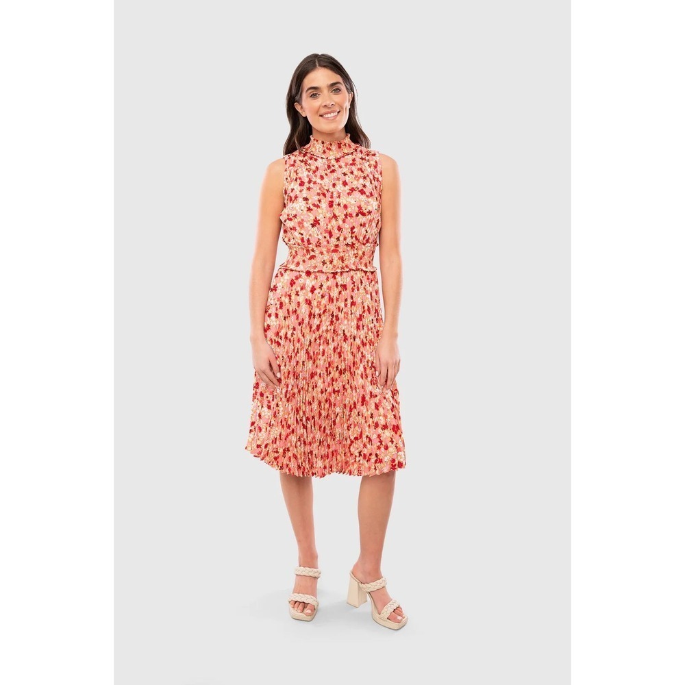 Nanette Lepore Fade Out Pink Floral Sleeveless Pleated Midi Dress